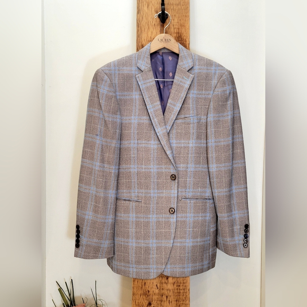 Gray and Blue Plaid Men's Blazer